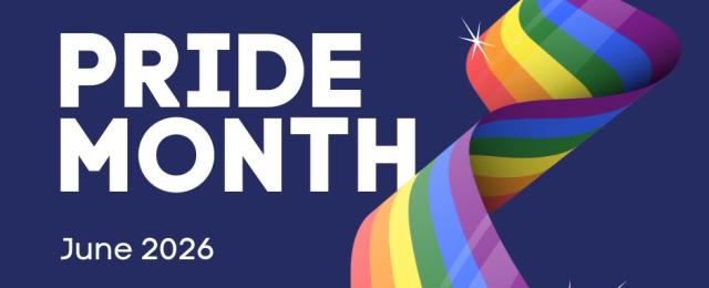 Pride Month June 2026. Rainbow ribbon.